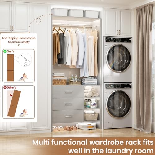Aheaplus 2.5FT Closet System with 3 Drawers, 29.5’’ Closet Organizer, Grey - Image 4