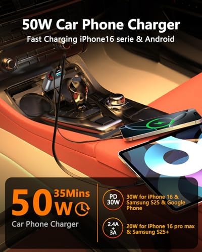 Retractable Car Charger,Car Phone Charger USB C Fast Charge for iPhone - Image 4