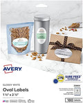 Avery Printable Blank Oval Labels, 1.5" x 2.5", Glossy White, 180 Customizable Labels (22804) by Avery