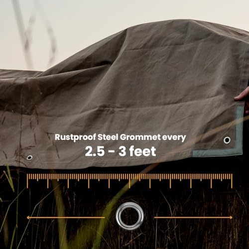 WHITEDUCK Canvas Tarp 18 oz. Heavy Duty Water Repellent UV Resistant, Rustproof Grommets, Industrial & Commercial Use Cloth Tarp (Cut Size: 20'x24', Finished Size: 19'6" x23'6", Brown) - Image 5