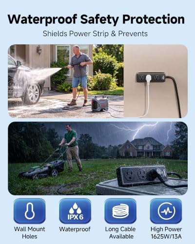 Outdoor Power Strip Weatherproof, 10FT Extension Cord, 3 AC Outlets - Image 5