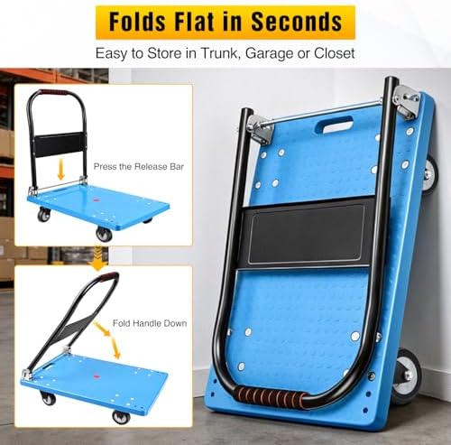 Platform Cart 880 lbs Heavy Duty Push Cart Dolly with 5 Inch TPR Wheels 36 x 24 Inch PP Deck Flatbed Cart Platform Truck for Home Garage Warehouse Use Black - Image 7