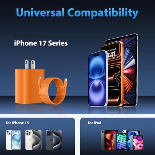 iPhone 17 16 15 Charger Fast Charging Type C Chargers USBC Fast Charger Block& iPhone 17 Charger Cord 10FT Long USB C Charging Cable for Phone 17/17 Pro/17Pro Max/Air/Phone 16 15 Pro Max,Cosmic Orange - Image 4