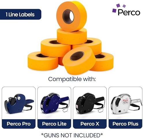 Perco 1 Line Fluorescent Orange Labels - 80,000 Blank Price and Date Gun Labels for Perco Lite, X, Plus and Pro 1 Line Price and Date Guns - 80 Rolls, 10 Sleeves - Made in USA - Image 2