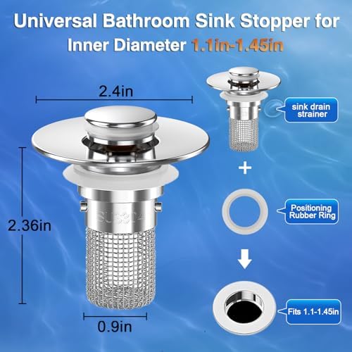 Sink Stopper Hair Catcher, Pop-up Sink Drain Strainer with Removable Stainless Steel Strainer Basket Hair Catcher,Bathroom Sink Strainer for Bathroom Sink Stopper Replacement (2, Silver) - Image 6
