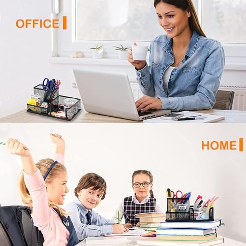 Moonlik Mesh Pen Holder Desk Organizer Set, Pencil Storage Holder with 3 Compartments, Office School Home Desktop Supplies, Desk Accessories for Paper Clip, Sticky Notes(2pack, Black) - Image 5