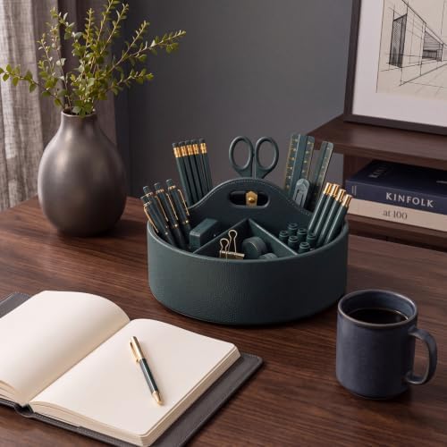 Aesthetic PU Leather Rotating Desk Storage Organizer, Green - Image 6