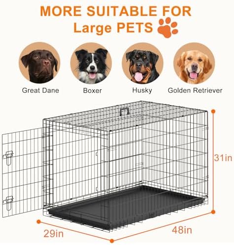 FDW | 48" Foldable Metal Dog Crate | Black | Cage for XL Dogs - Image 3