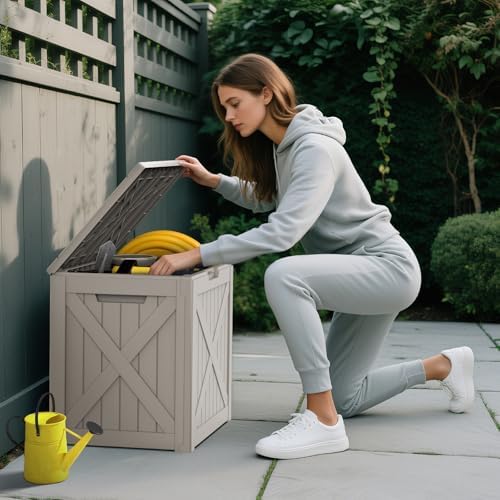 Mars Villa 31 Gallon Deck Box, Waterproof Outdoor Storage Box, Grey - Image 3