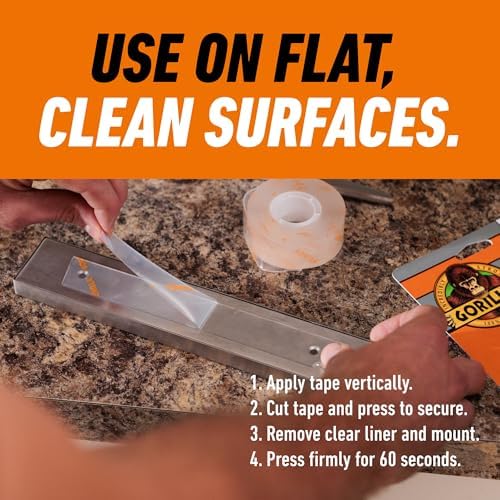 GORILLA Invisible Hold Mounting Tape, Holds Up to 15 lbs, Clear, 1" x 60", (Pack of 6) - Image 5