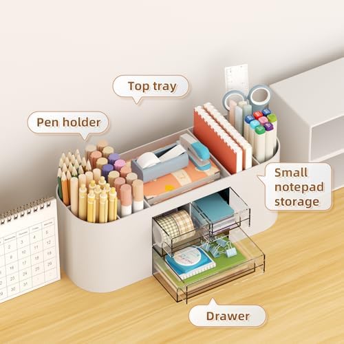 Marbrasse Desk Organizer Pen Holder for Desk with 3 Drawers, Multi-Functional Pencil Holder, Desk Organizers and Accessories with 7 Compartments for Home, School, Classroom(Grey) - Image 2