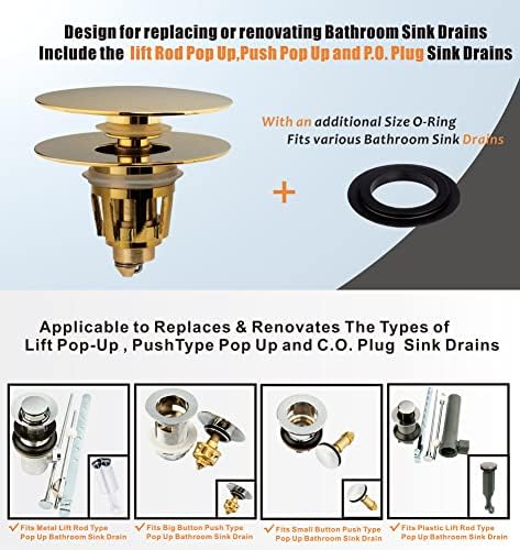 Artiwell Universal Bathroom Sink Drain Stopper, Fits Most Pop-Up Drains for Vessel Sink Lavatory Vanity, Sink Drain Strainer with Detachable Hair Catcher, Tested by Plumber in US (Polished Brass) - Image 2