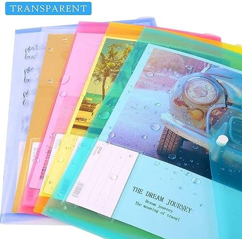 10 Pack Plastic Envelopes for Documents, Clear Folders with Label Pockets, 5 Colors 2 Each, Clear Poly File Folders Letter Size/A4, Hook and Loop Closure,Document Envelopes for School Office Home - Image 4