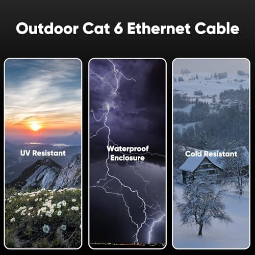 Cat 6 Outdoor Ethernet Cable 50 ft, 24AWG 10Gbps Cat6 Cable Cord Waterproof Direct Burial LLDPE UV Jacket, Internet Network Cable with 20 Ties Support POE Cat6 Cat5e Cat5, CCA, UTP for PC - Image 2