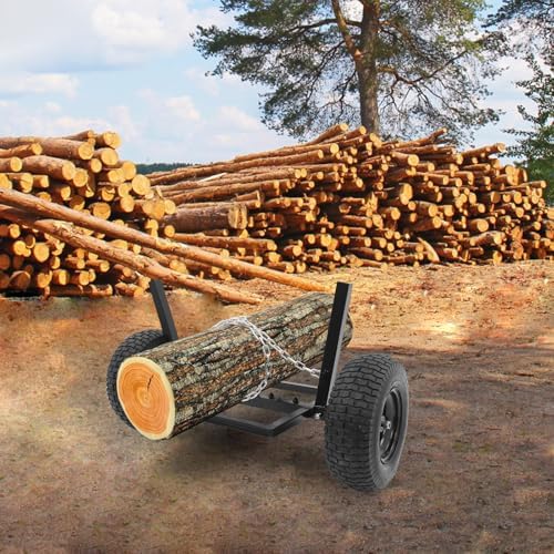 ATV Log Skidding Arch, 24" Dia Steel Log Dolly, 1500lbs Capacity Log Dolly Skidding Holder with Chain and 16" Pneumatic Tires for Farm, Commercial Wood Transport (Black, 1500lbs Capacity) - Image 2