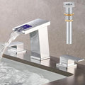 AVSIILE LED Bathroom Faucet 3 Hole, Chrome Waterfall Bathroom Faucets by AVSIILE