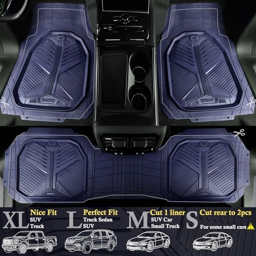 CAR PASS Heavy Duty Rubber Car Mats with Cargo Liner, Deep-Dish Car Floor Mats and Trunk Mat All Weather, Universal Trim-to-Fit for SUVs Trucks Sedans, Waterproof Anti-Slip, Trimmable V12 Blue - Image 2