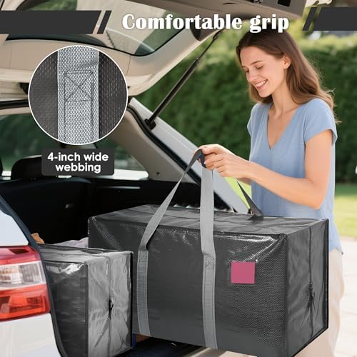 6 Pack Moving Bags with Full-Open Side Zipper, Extra Large 93L Heavy Duty Waterproof Foldable Storage Totes for College Dorm, Moving & Home Organization Gray - Image 6