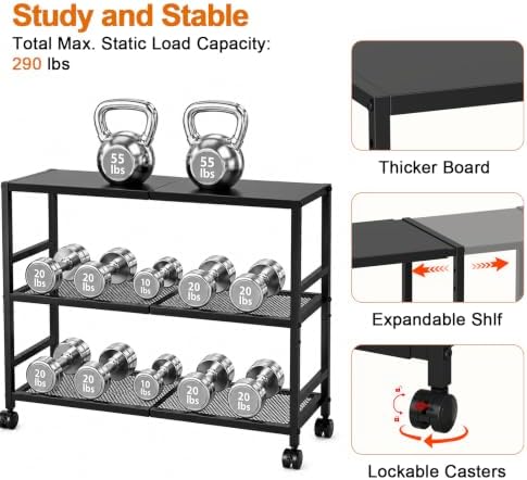 Expandable Metal Storage Shelves Rack with Wheels,3Tier Heavy Duty Shelving - Image 7