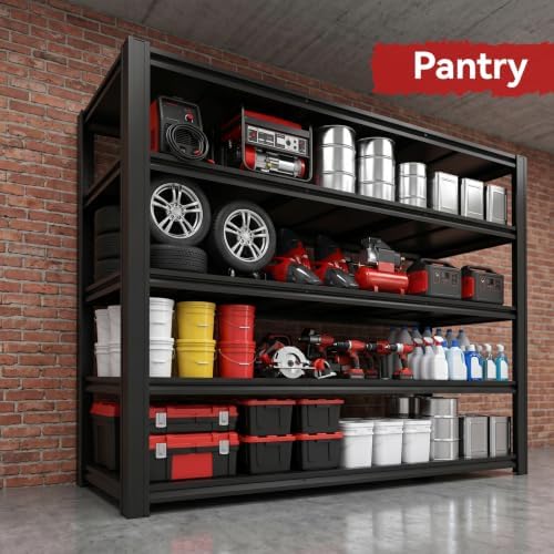 5-Tier Heavy Duty Garage Shelving, 5000LBS Capacity, 84" H x 62" W x 24" D, Boltless Adjustable Metal Storage Rack for Garage, Warehouse, Basement, Shop, Pantry, Black - Image 2