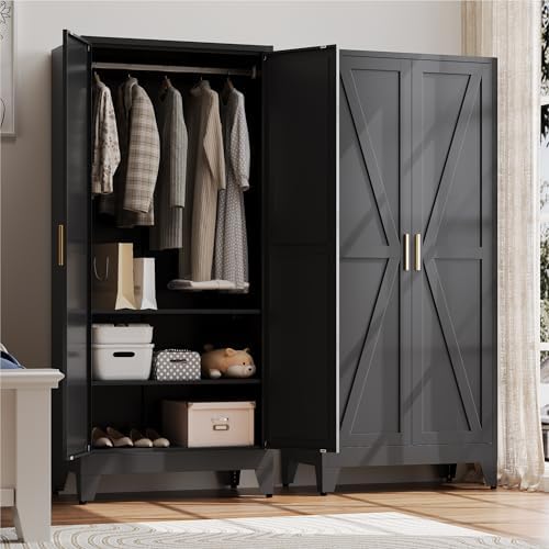 Baborokic Metal Armoire Wardrobe Closet with Hanging Rod,71H Metal Cabinet with Doors and Shelves,Freestanding Bedroom Armoire Closet,Storage Cabinets for Bedroom,Office,Laundry Room(Black) by Baborokicforyournewlife