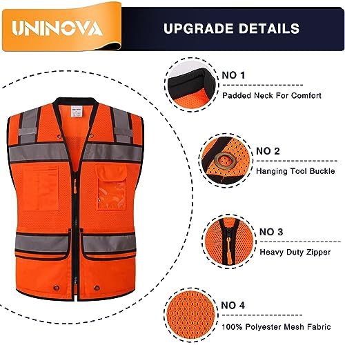 Surveyor Safety Vest Reflective for Men, Class 2 Mesh Safety Vests Reflective with Pockets and Zipper,High Visibility Construction Work Surveyor Vest - Image 5
