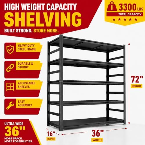 Garage Shelving, 3300 LBS Storage Shelves with Side Guard - Image 2
