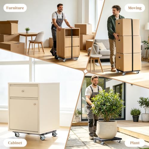 Heavy Duty Furniture Dolly 4 Wheels, 12'' X 16'' Thickened Carbon Steel Moving Dolly with Brake, 1000 LBS Capacity Furniture Movers Dollies for Sofa, Appliances, Cabinet, Equipment(1 Pack) - Image 3