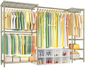 Ulif E10 Clothes Rack（With Stretchable Hanger Rod）Freestanding Clothing Racks for Hanging Clothes，Adjustable Closet Organizer System，Portable Garment Rack 73-97"W x 15" D x 72" H，Max Load 800LBS，Gold by Ulif