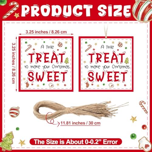 Motiskyy 60 Pcs Christmas Sweet Treat Gift Tags with Rope 3.25" Square - Image 2