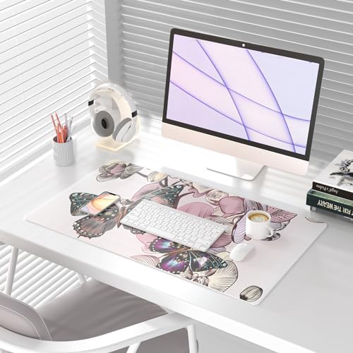 QiyI PU Leather Large Mouse Pad, Office Decor, 31.5" x 15.7", Butterflies - Image 2