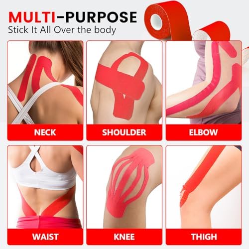5 Rolls Red Kinesiology Tape, 2 inch x 16.4 Feet Kinetic Tape - Image 4