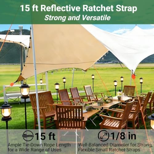 15ft Rope Rollers 6 Pcs Ratchet Straps Rope Tie Down Cam Jam 1/8in - Image 2