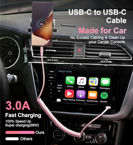 USB C to C Cable 6FT, 2Pack Coiled USB C Fast Charging Cable for CarPlay - Image 3