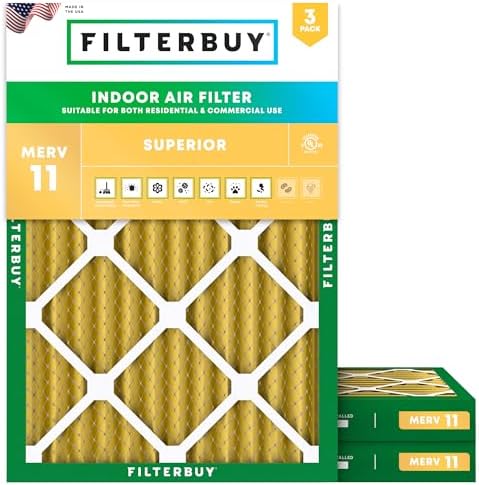 Filterbuy 20x25x2 Air Filter MERV 11 Pet & Allergy Defense (3-Pack) by Filterbuy