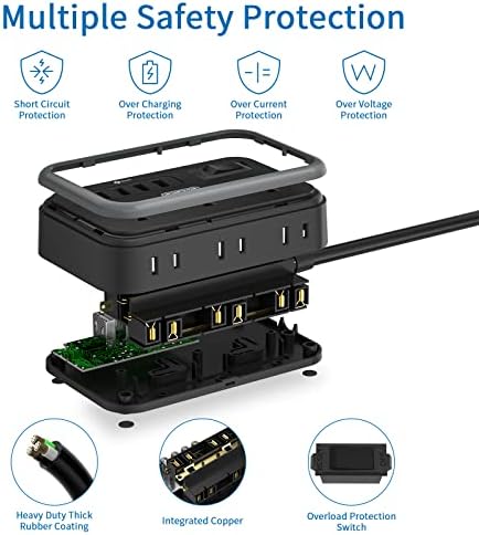 Flat Plug Extension Cord 10 Ft, NTONPOWER 6 Widely Spaced Outlet(2 Side) Power Strip with 4 USB Ports, Overload Protection, Wall Mount Charging Station for Home Office, Nightstand and dorm room, Black - Image 6