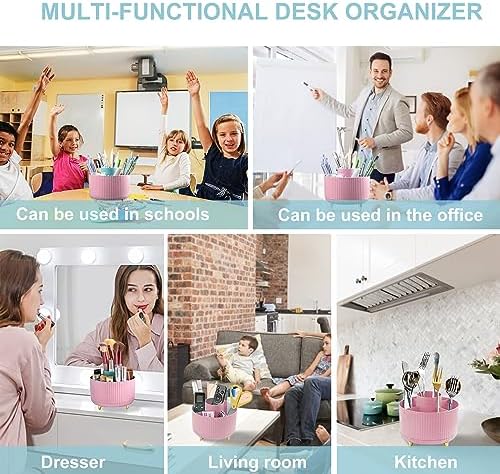 Cayxenful Pencil Holder For Desk,5 Slots 360°Degree Rotating Desk Organizers And Accessories,Desktop Storage Stationery Supplies Organizer, Cute Pencil Cup Pot For Office, School, Home (D-Pink) - Image 6