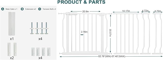 Extra Wide Baby Gate Tension Indoor Safety Gates White Metal Large Pressure - Image 3