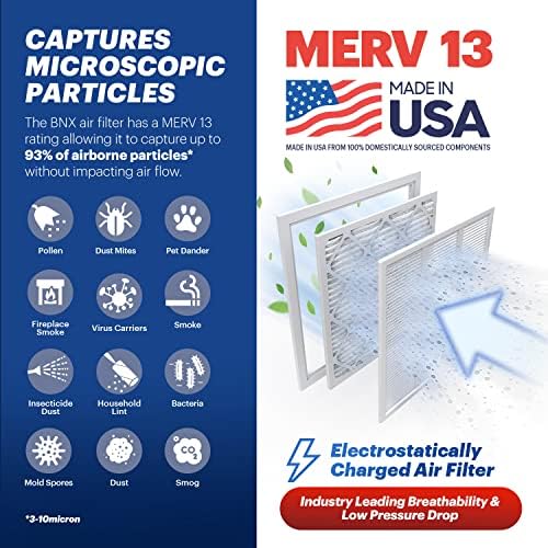 BNX TruFilter 20x30x1 Air Filter MERV 13 (4-Pack) - MADE IN USA - Electrostatic Pleated Air Conditioner HVAC AC Furnace Filters for Allergies, Pollen, Mold, Bacteria, Smoke, Allergen, MPR 1900 FPR 10 - Image 3