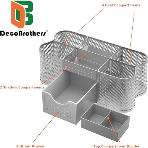 Deco Brothers Desk Organizers Pen Holder Office Caddy Storage, Silver - Image 2