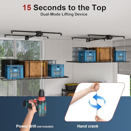 Runboll 4 x 8 Overhead Garage Storage Rack, Ceiling Racks for Garage, Organization Shelving, Adjustable Hanging Shelf, 19"-143" Height Adjustment - Image 5