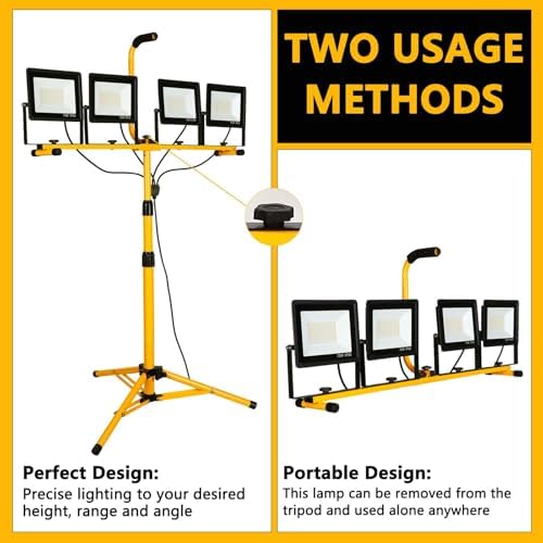 40000Lumen LED Work Lights with Stand - 4Head Portable Work Light on Stand - IP66 Waterproof Tripod Worklights for Outdoor Indoor Job Site Workshop Garage Construction Site Lighting - Image 4