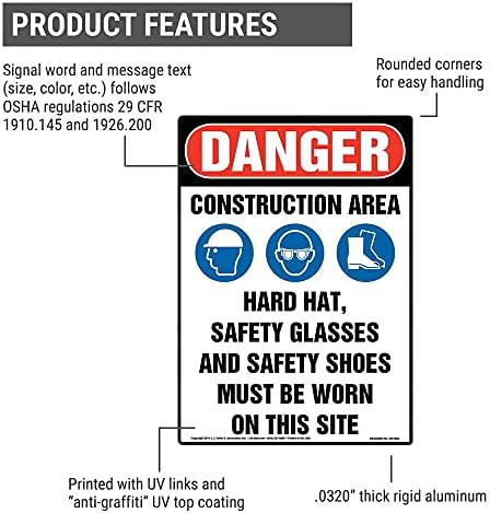 J. J. Keller Danger: Construction Area, PPE Must Be Worn Sign, 10" x 14" - Image 2