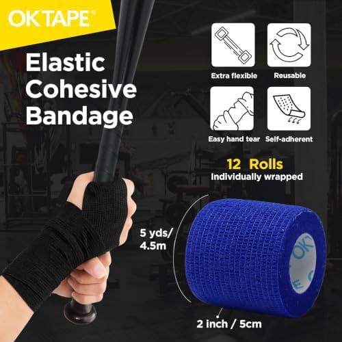 OK TAPE 12 Rolls Self Adhesive Bandage Wrap, Cohesive Elastic Athletic Tape - Image 2