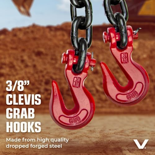 VULCAN Chain and Load Binder Kit - (2) Grade 80 3/8 Inch x 10 Foot Chains and (2) Folding Handle Load Binders - 7,100 Pound Safe Working Load - Image 5