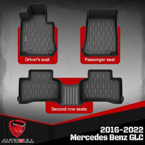 Floor Mats Compatible with 2016-2022 Mercedes Benz GLC, All Weather TPE Floor Liners, Custom Fit Car mats, 1st & 2nd Row, Black - Image 2