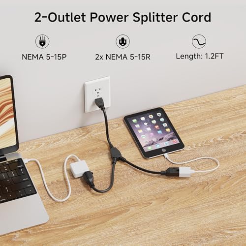 [ETL Listed] Cable Matters 2-Pack 16 AWG 2 Outlet Power Splitter, 1.2ft - Image 2