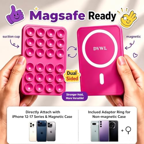 2026 Upgraded Magnetic Suction Sticky Phone Grip for Magsafe, Hot Pink - Image 2
