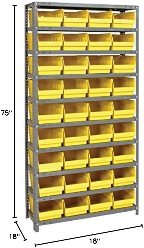 Quantum Storage Systems 1875-208YL Store More Steel Shelving Unit with 6" Shelf Bins, 18" D x 36" W x 75" H, Yellow - Image 2