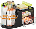 Marbrasse Desk Organizer with 2 Drawer, 360°Rotating Pen Holder, Desk Organizers and Accessories with 6 Slots Pencil Holder + 2 Drawer, Art Supply Storage Box Caddy for Office (Black) by Marbrasse